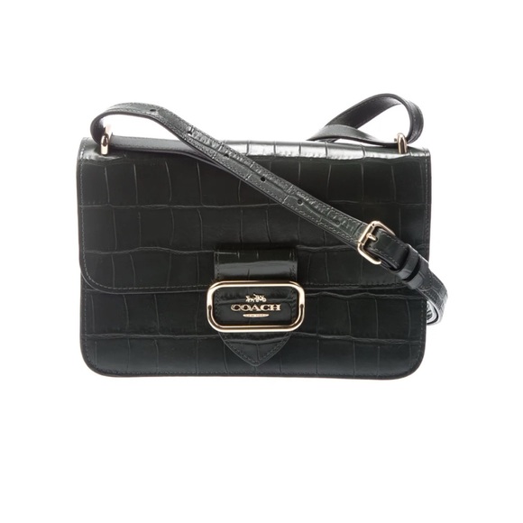 Coach Morgan Crocodile Embossed Leather Crossbody Bag - Black - Picture 1 of 4